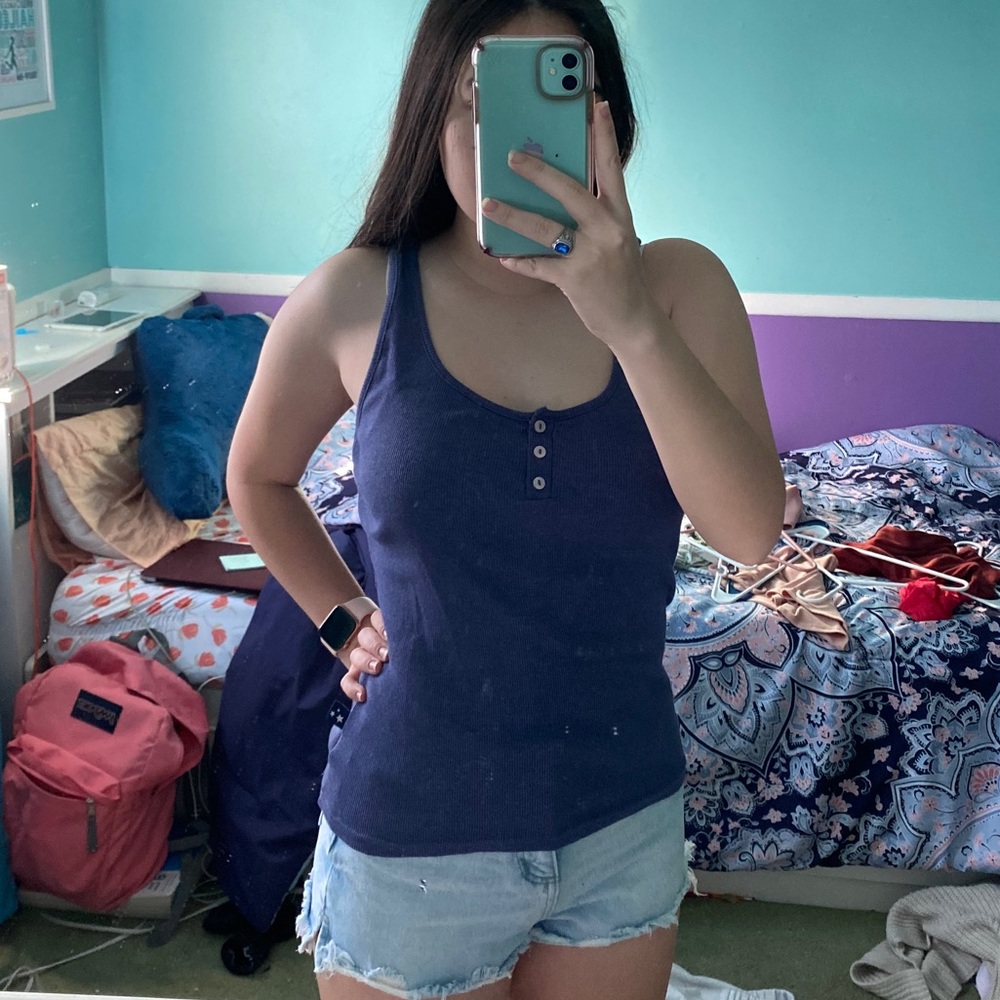 S Love to Lounge tank top blue with button down